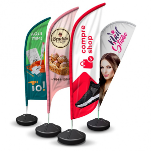 Wind Banner (GG) Completo Tecido TecnoSport 100% Poliéster 3.50m x 0.65m 4x4 Impressão Ultra HD Sublimática Dupla-Face FACA | PENA | VELA | ÂNGULO Estrutura de Alumínio Desmontável